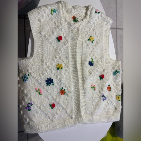 Embroidered Knit Vest with Floral Accents - Picture 1 of 5